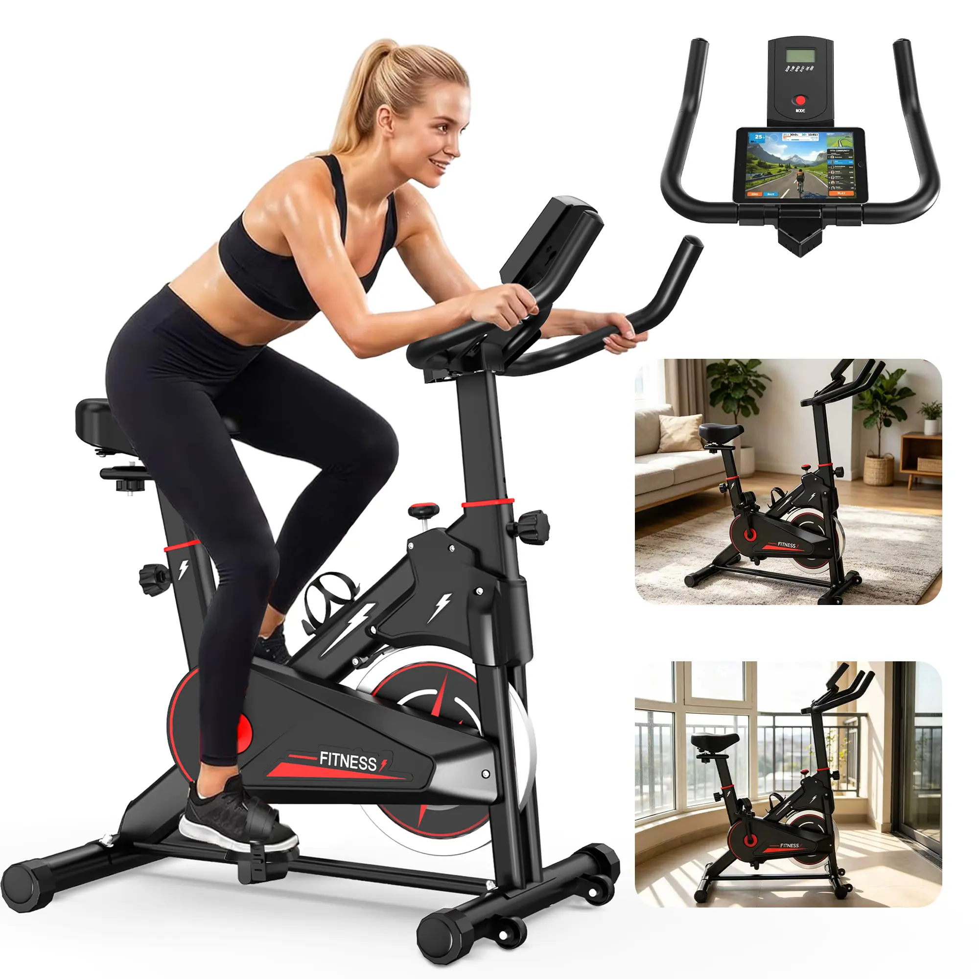 【SAVEYOUR】Indoor Stationary Exercise Bike - Cardio Trainer Home Workout Exercise Equipment with Monitor, Adjustable Resistance, Comfortable Seat, Comfortable Handlebars, Stable Base, Portable Design for Workout from Home