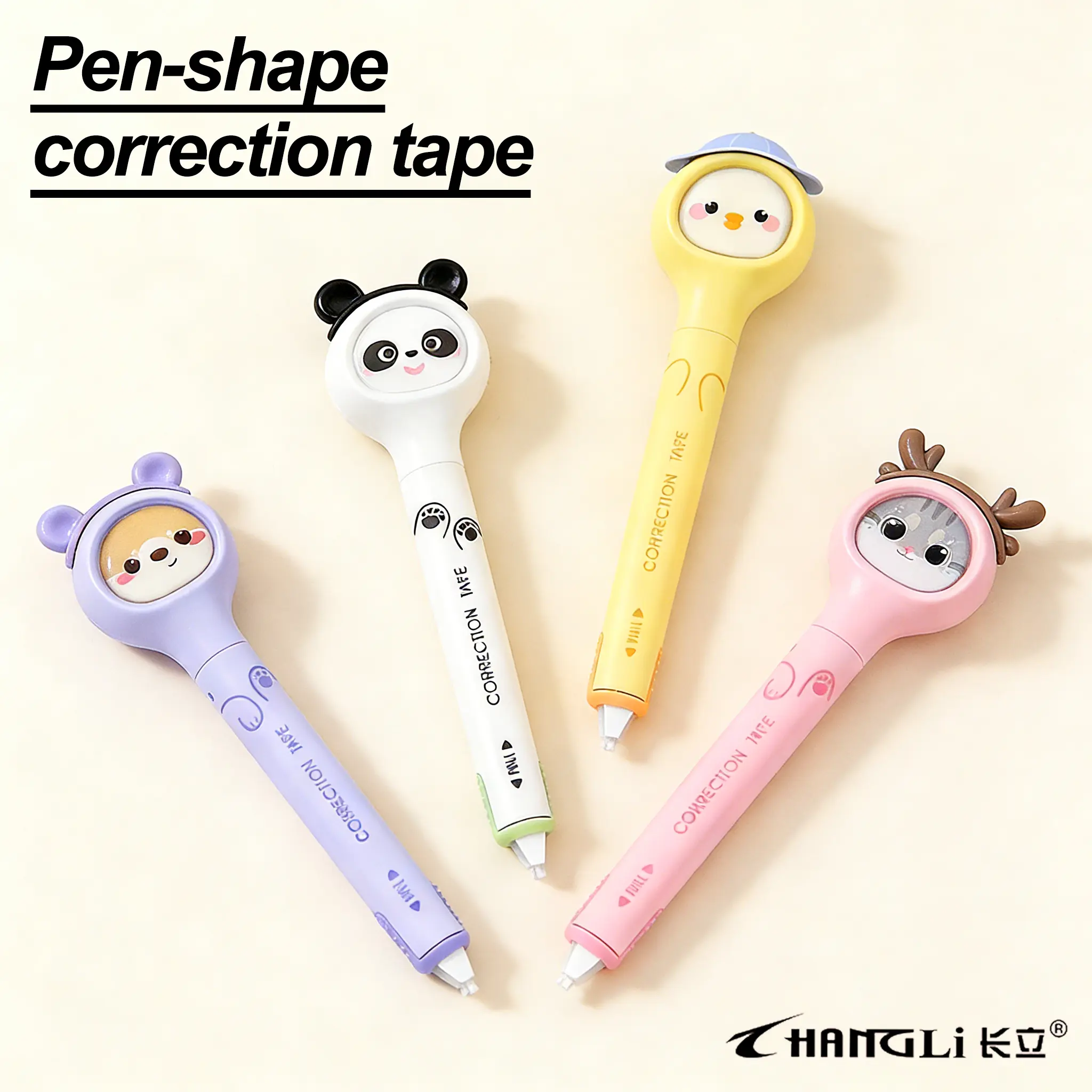 Pen-shaped cartoon correction tape, Pack of 8 correction tape,easy to carry and hold,school supplies, office supplies, office stationery, school stationery.