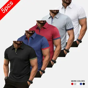 5-pack Men’s Slim Fit Colorblock Polo Shirt, Patchwork Design, Conceals Bulges and Flattering for Slightly Overweight Men, Business Casual