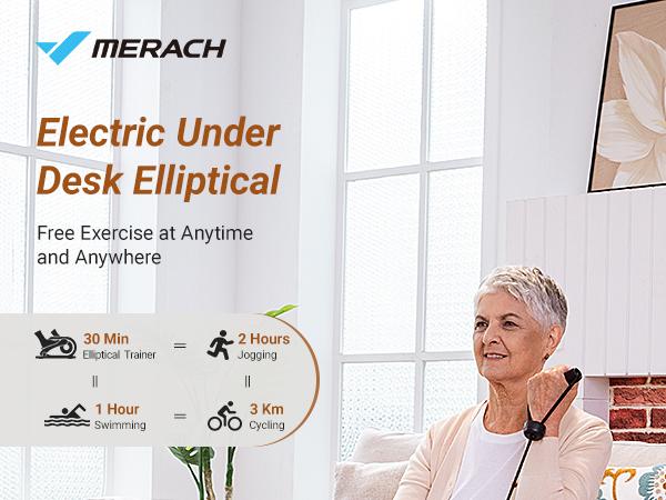 Merach Under Desk Elliptical Machine, Leg Exerciser While Sitting for Seniors with Remote Control & 12-Speeds，Quiet Portable Electric Seated Pedal Exerciser Machine for Home Office