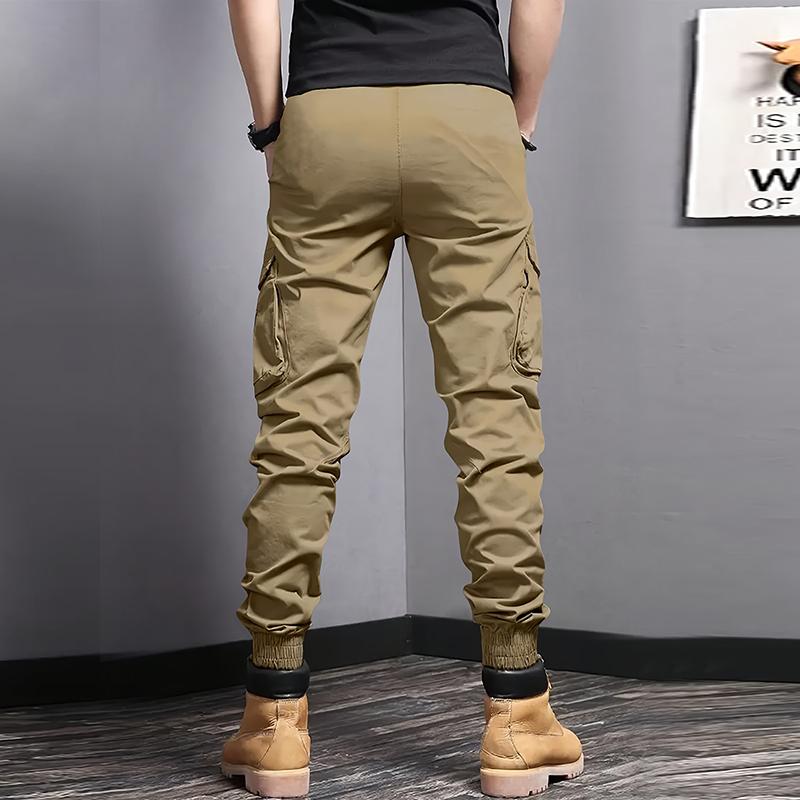 3 Pack Men's Heavyweight Multi-Pocket Work Pants with Large Cargo Pockets, Drawstring Elastic Waist Tactical Workwear - Regular Fit All Season Soldier Style, Suitable for Halloween Parties & Everyday Wear/Hiking/Construction Work - Durable Non-Stretch Fab