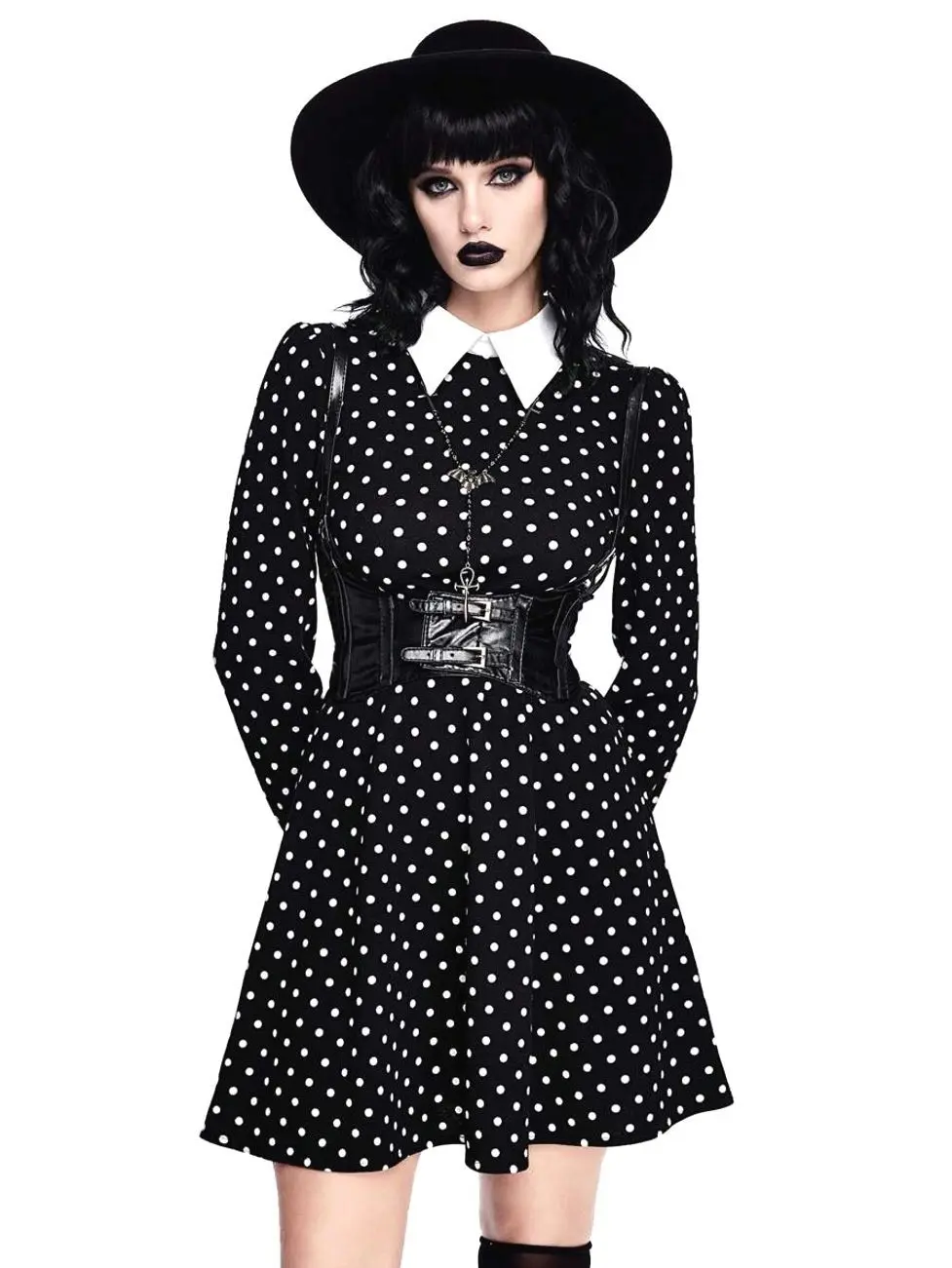 Wednesday Inspired Polka Dot Cosplay Dress for Women, Gothic Black & White Vintage Dress, Halloween Costume Outfit for Party, Anime Cosplay, Comic Con & Themed Events