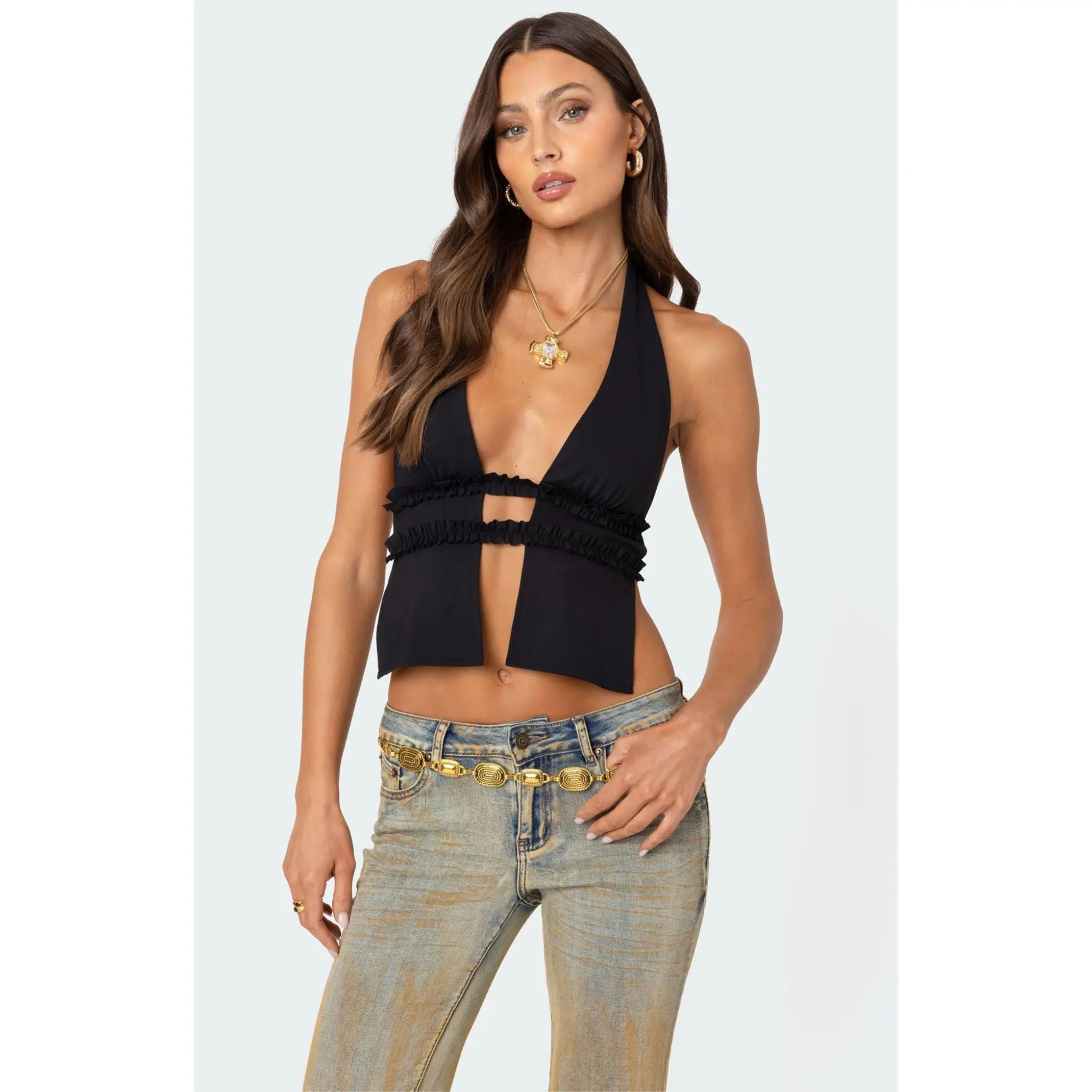 Edikted Women's Luma Split Front Backless Halter Top