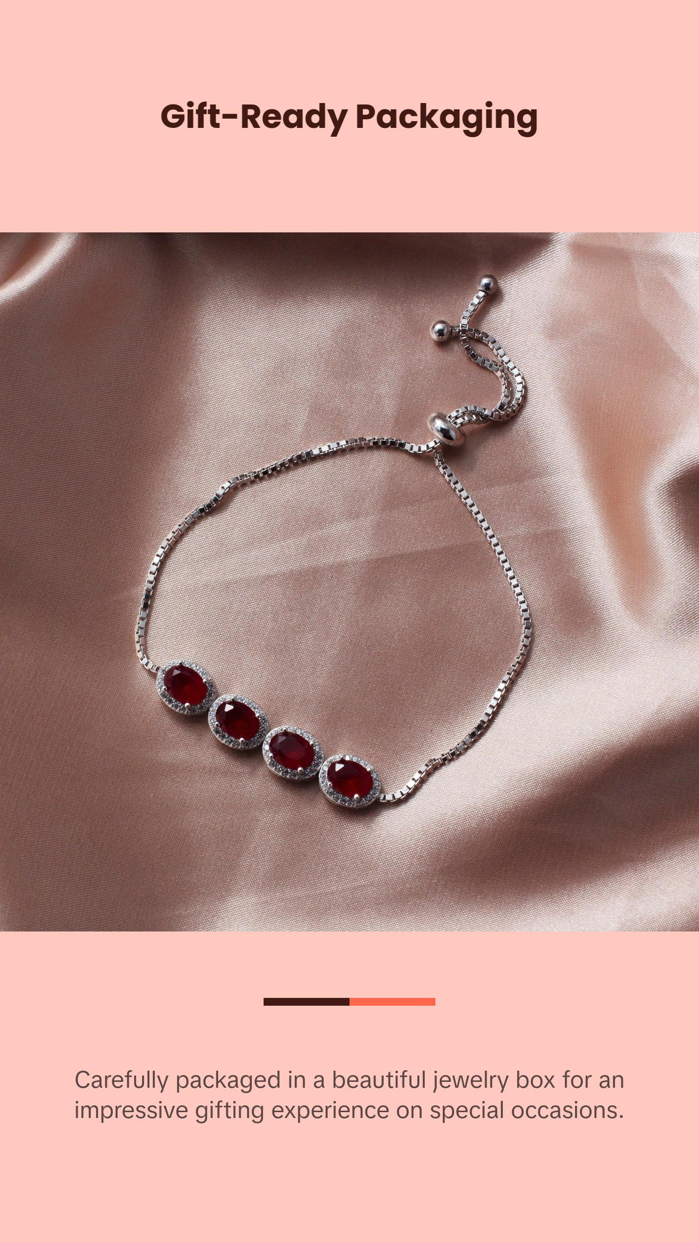 925 Sterling Silver Red CZ Gemstones Bracelet 925 Sterling Silver Red CZ Gemstones Bracelet
