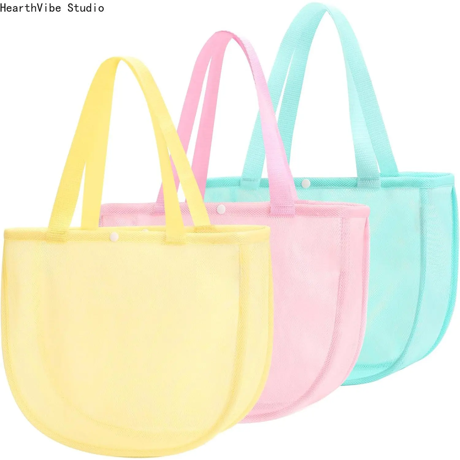 Handheld Mesh Beach Tote Bag - Sandproof Toy Organizer & Large Shell Bag for Kids, Portable Swimming Gear Storage Pouch, Foldable Sundries Market Bag for Family Vacation & Outdoor Travel