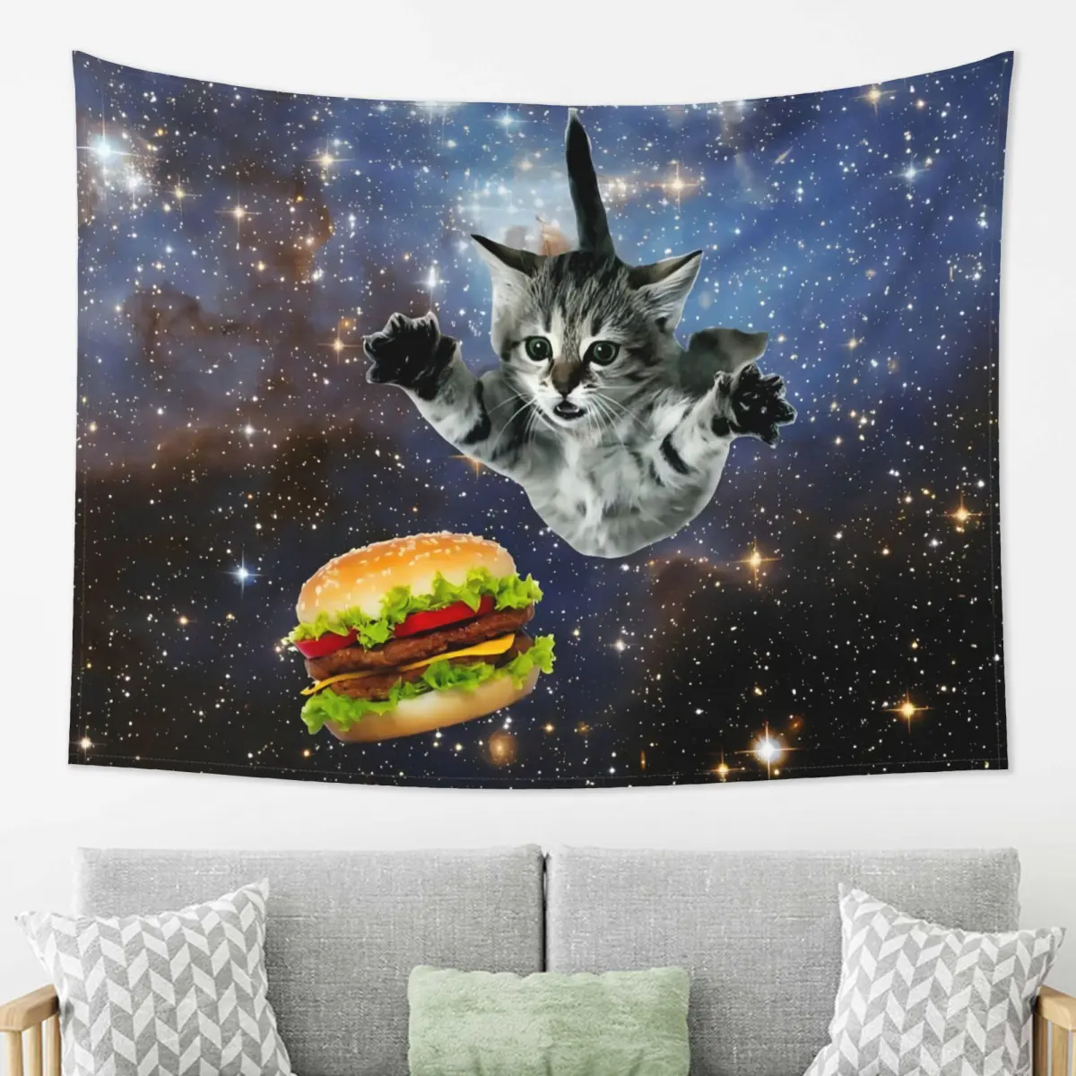 Cosmic Cat Chase pattern tapestry, interesting Lightweight Decoration wall hanging, suitable for living room, bedroom, college dorm, trippy room decor, creative gift, bedroom decor mens room decor cheap bedroom decor trippy room decor y2k room decor tikto