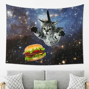 Cosmic Cat Chase pattern tapestry, interesting Lightweight Decoration wall hanging, suitable for living room, bedroom, college dorm, trippy room decor, creative gift, bedroom decor mens room decor cheap bedroom decor trippy room decor y2k room decor