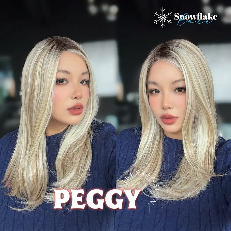 JBEXTENSION 19 Inches Long Straight Mix Blonde Pre-Cut Side Part Snowflake Lace Frontlace Glueless Wig PEGGY【BENDY EAR TABS】