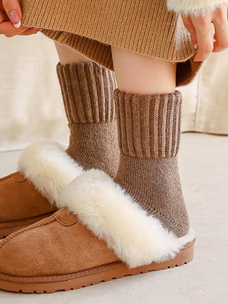 Women's Solid Mid-calf Socks, Casual Soft Comfy Warm Socks for Fall & Winter, Women's Socks for Daily Wear Women's Solid Mid-calf Socks, Casual Soft Comfy Warm Socks for Fall & Winter, Women's Socks for Daily Wear