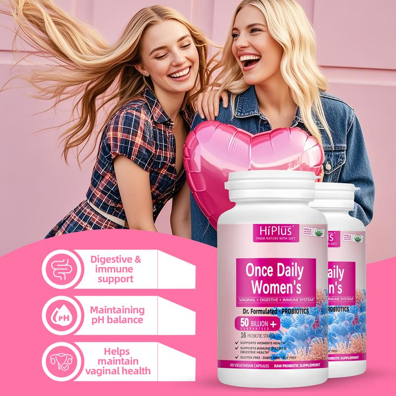 HiPlus Once Daily Dr. Formulated Probiotics for Women-50 Billion CFU of 16 diverse probiotics, Keephealthy bacteria active-Gut Health,pH Balance,Immune Health,Feminine Intimate Care,specifically designed for women's unique physiological needs,Dairy Free