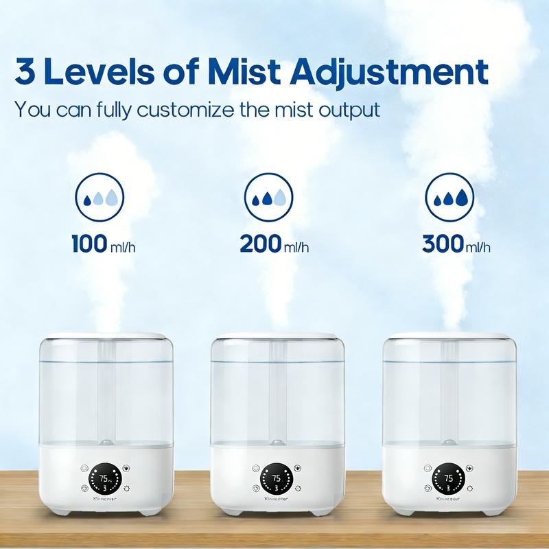 5L Top Fill Humidifier - Ultrasonic Cool & Warm Mist for Large Room, Super Quiet Humidifiers with Essential Oil Diffuser, 360° Nozzle & Auto Shut-Off for Bedroom Baby Nursery Plants Home