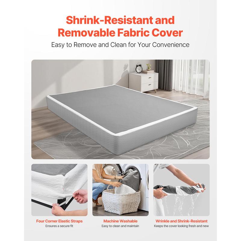 VEVOR Box Spring,  Queen Size Bed Frame with Washable Fabric Cloth, Heavy Duty Metal Frame for Queen Bed, 9 in Mattress Foundation, 3500 lbs Max Weight Capacity, Easy Assembly, 79.1L x 59.6W x 9.1H in