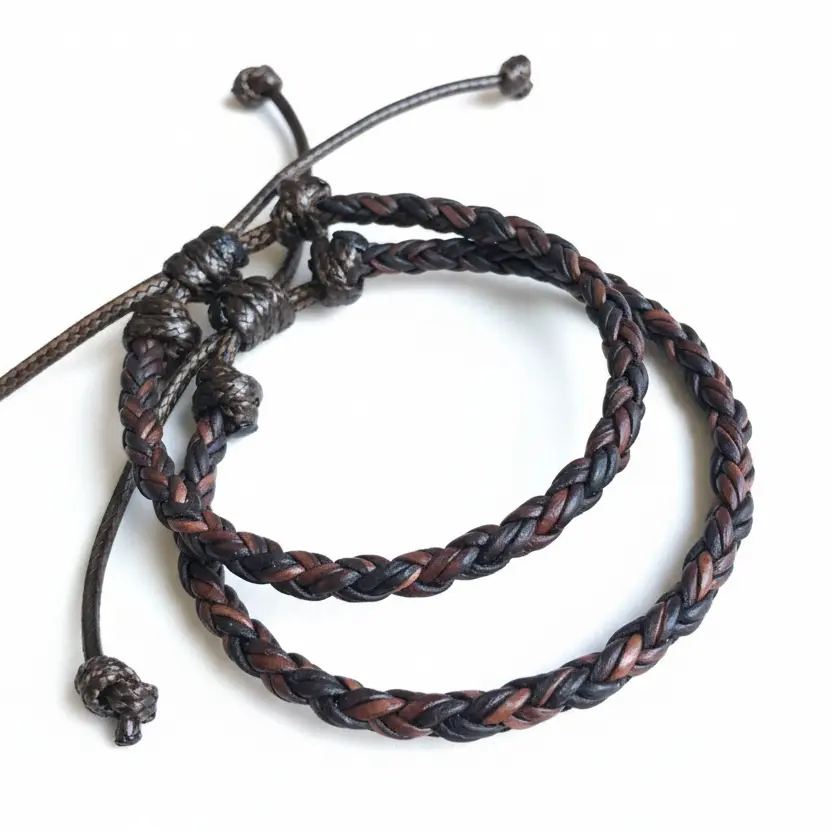 Key West Couples Bracelets Dark Brown Braided Leather Adjustable Size His & Hers Gift Set