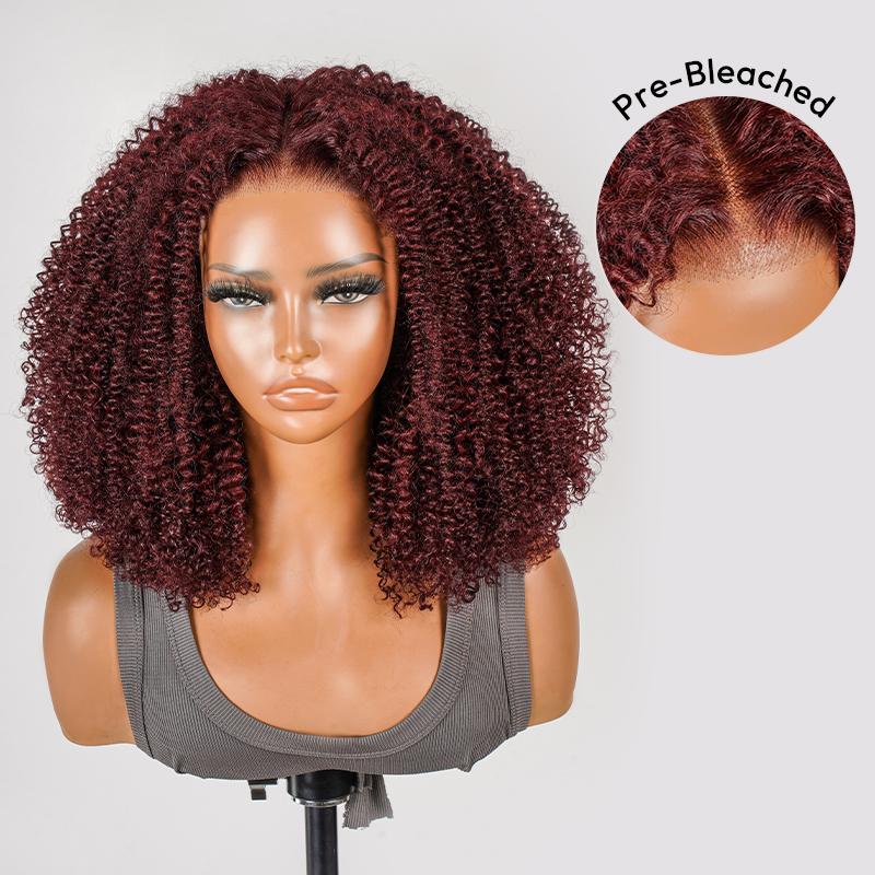 [NEW IN] West Kiss Burgundy Ready To Go Wig Glueless Afro Curly 7x5 Lace Front Wigs Human Hair Pre Cut Lace Pre Plucked Hairline