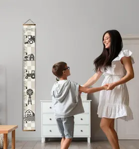 Canvas Growth Chart Ruler Checkered Farm Theme Kids Height Ruler 6ft