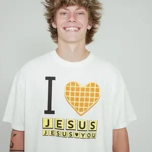 I Love Jesus, Jesus Loves You" Waffle Comfort Colors Shirt – Bryce Crawford Merch, Funny Christian Breakfast Graphic Tee, Unisex 100% Cotton Inspirational Quote T-Shirt, TikTok Viral Christian Apparel