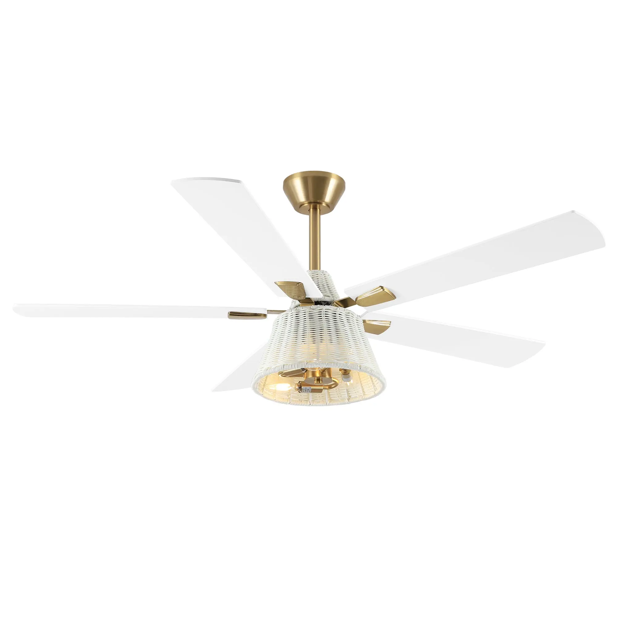 52" Vintage Brass Ceiling Fan | Antique Brass Finish | Downrod Mount with LED Light for Living Room