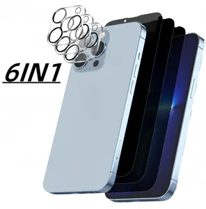 (6-in-1) 3PCS + 3PCS screen privacy protection film, compatible with iPhone 14 PRO MAX, 16, 15, 14, 13, 17 PRO MAX, 16E, 17AIR, 9H hardness, full-screen coverage, scratch and drop resistant, lens protection case, full lens protection