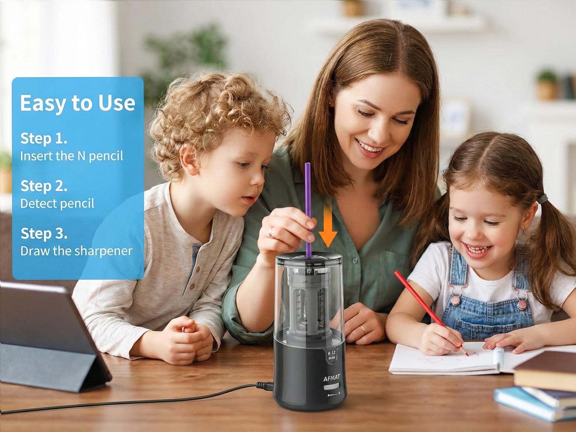 【New Year Sale】 AFMAT Electric Pencil Sharpener, Fast Sharpen in 3s, Auto Stop, Sharp with 2 Settings for 6-12mm No.2 & Colored Pencils, Ideal for Office, School & Artists