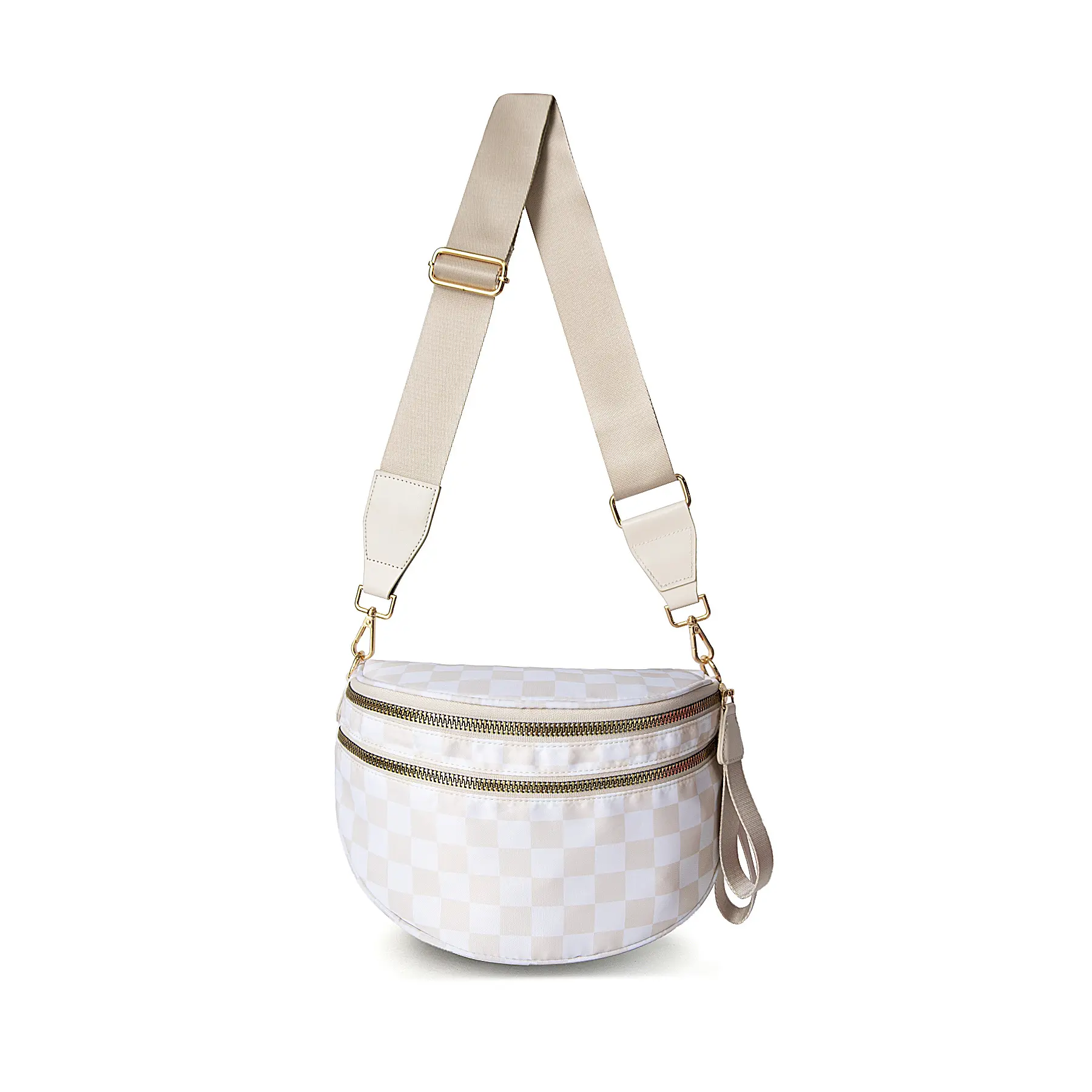 Women's Black and White Checkered Lightweight Nylon Waist Bag - Plus Size Friendly Adjustable Hands-Free Crossbody & Shoulder Bag, Spacious for Essentials & Short Trips, Christmas Gift for Fashionable Individuals, Lightweight Waist Bag, Crossbody Bags For