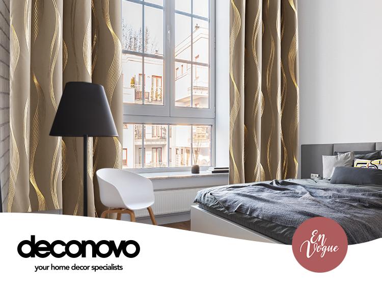 Blackout Curtains 2 panels, Deconovo Room Darkening Golden Foil Print Wave Stripe Thermal Insulated Window Curtains for Living Room curtain