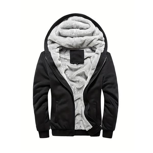 Men's Comfortable Sherpa-Lined Hooded Jacket - Warm Thick Zip-Up Winter Coat with Ribbed Cuffs, Perfect for Casual Fall and Winter Wear, Cold Weather Apparel with Ribbed Cuff Design - Cozy Winter Jacket
