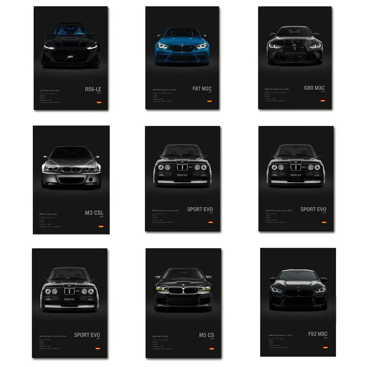 Modern Sports Car Poster RS M4 R8 Car Wall Art Car Poster Garage Unframed Gift Decor Wall Art Poster Unframed HD Print Home Office Decor Unique Trendy Christmas Gift