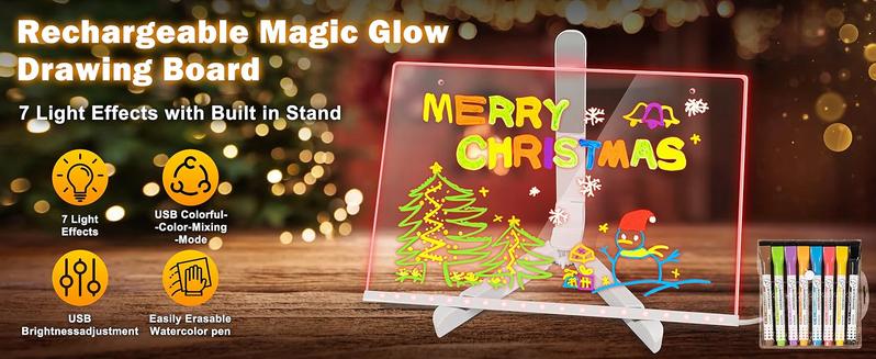 【Hot Selling Gift】LED Drawing Board with 7-Colors,Equipped with Stand,8 Colored pens (with Eraser Caps),Sketchbook,Adapter, Hook, Chain, Spray Bottle, Cloth and Sketchbook (12x“8”) LED Note Board 【Hot Selling Gift】LED Drawing Board with 7-Colors,Equipped with Stand,8 Colored pens (with Eraser Caps),Sketchbook,Adapter, Hook, Chain, Spray Bottle, Cloth and Sketchbook (12x“8”) LED Note Board