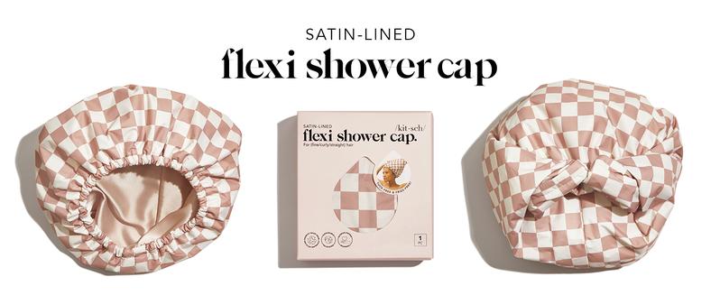Kitsch Luxury Shower Caps for Women Reusable Waterproof - Flexi Satin Lined, Quick-dry, Adjustable, Hair Cap for Long & Short Hair - Terracotta