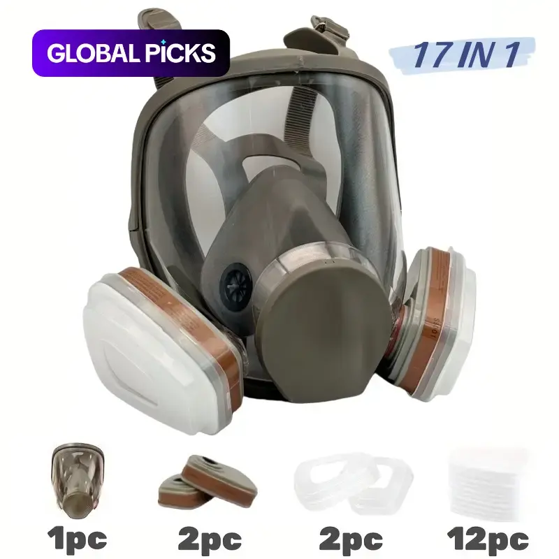 Reusable Full Face Mask with Filter Box, 17-in-1 Anti-Gas, Dust-Resistant & Anti-Fog Full Face Mask Set for Painting, Woodworking, Construction, Grinding, Spraying and Chemicals #GLOBAL PICKS