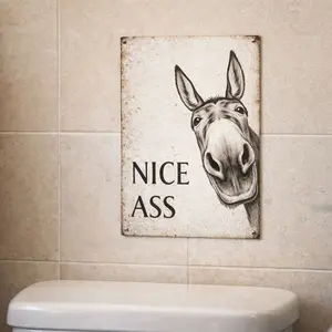 Funny Donkey Bathroom Metal Tin Sign “Nice Ass” Vintage Farm Animal Wall Decor Funny Toilet Bathroom Wall Art 8x12in