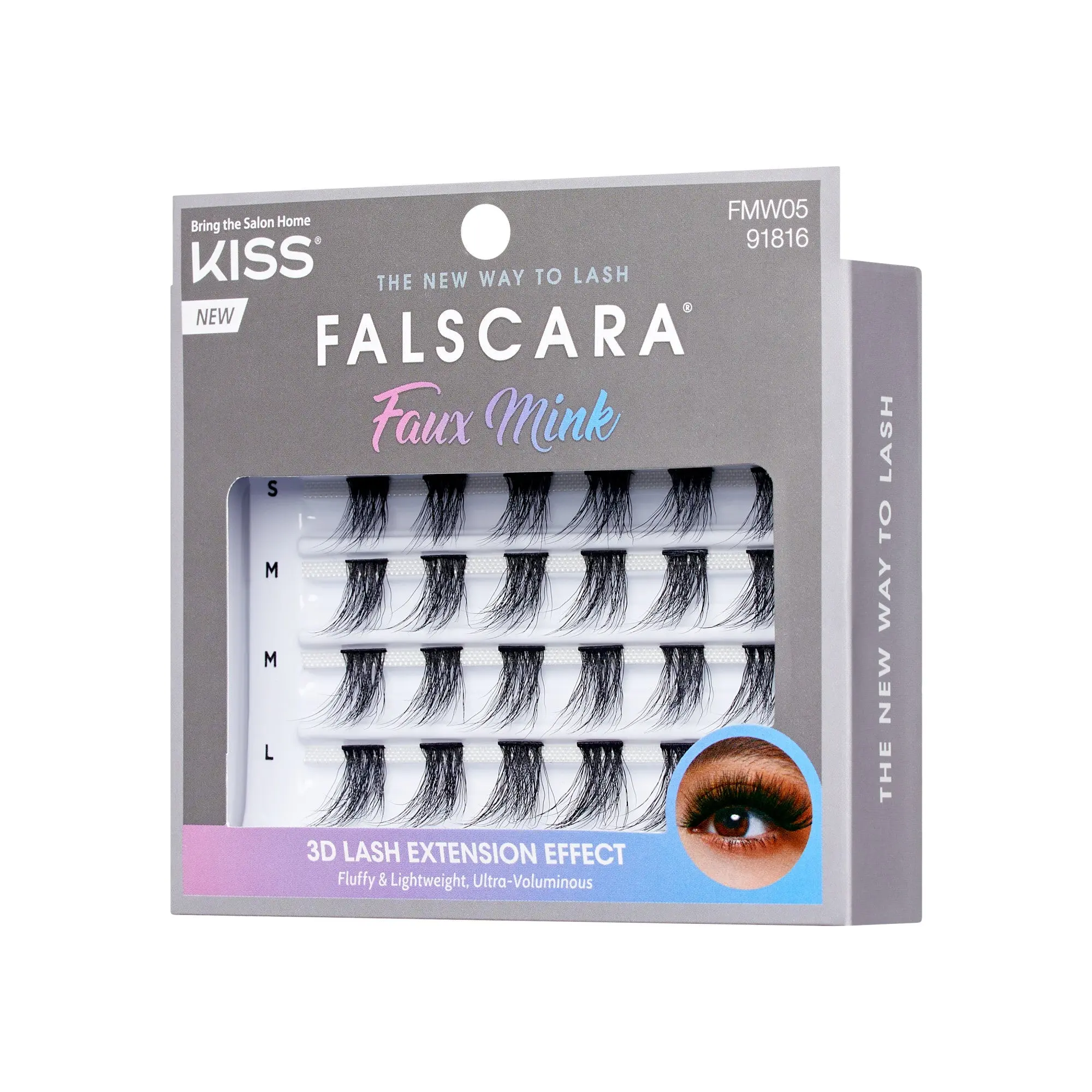 Falscara Faux Mink Volume Multipack | DIY False Lash Extensions, Full Glam, Cluster Lash, Wispy Lashes, 3D Lash Extension Effect, 24 Wisps, 12mm-16mm
