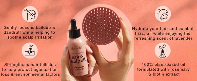 Kitsch Rosemary Oil for Hair Growth and Healthy Scalp, Pre Wash Scalp & Hair Oil Infused with Biotin, Strengthening, Nourishing & Volumizing, Hair Growth Oil - 60 mL