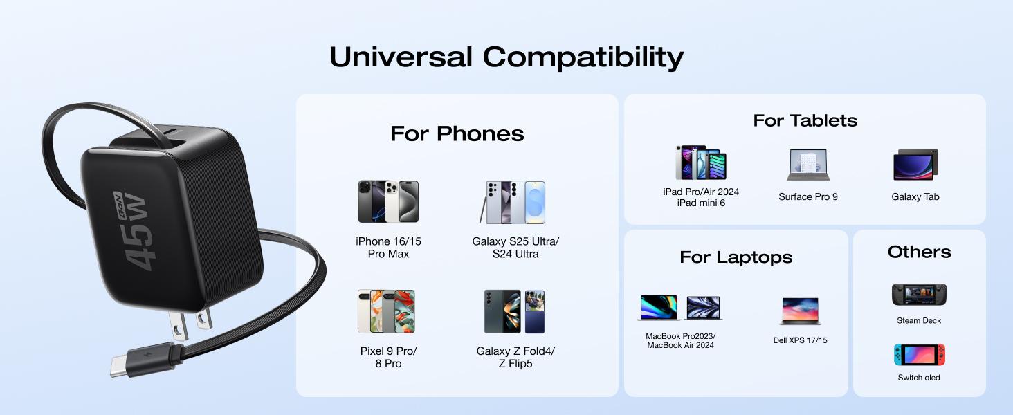EF ECOFLOW 45W USB C Charger with Retractable Cable, 3-in-1 GaN Phone Charger with Type C Cable, 2-Port Fast Charger Compatible with iPhone 16 Pro Max, iPad Pro/Air, Galaxy S25, Steam Deck (White) EF ECOFLOW 45W USB C Charger with Retractable Cable, 3-in-1 GaN Phone Charger with Type C Cable, 2-Port Fast Charger Compatible with iPhone 16 Pro Max, iPad Pro/Air, Galaxy S25, Steam Deck (White)