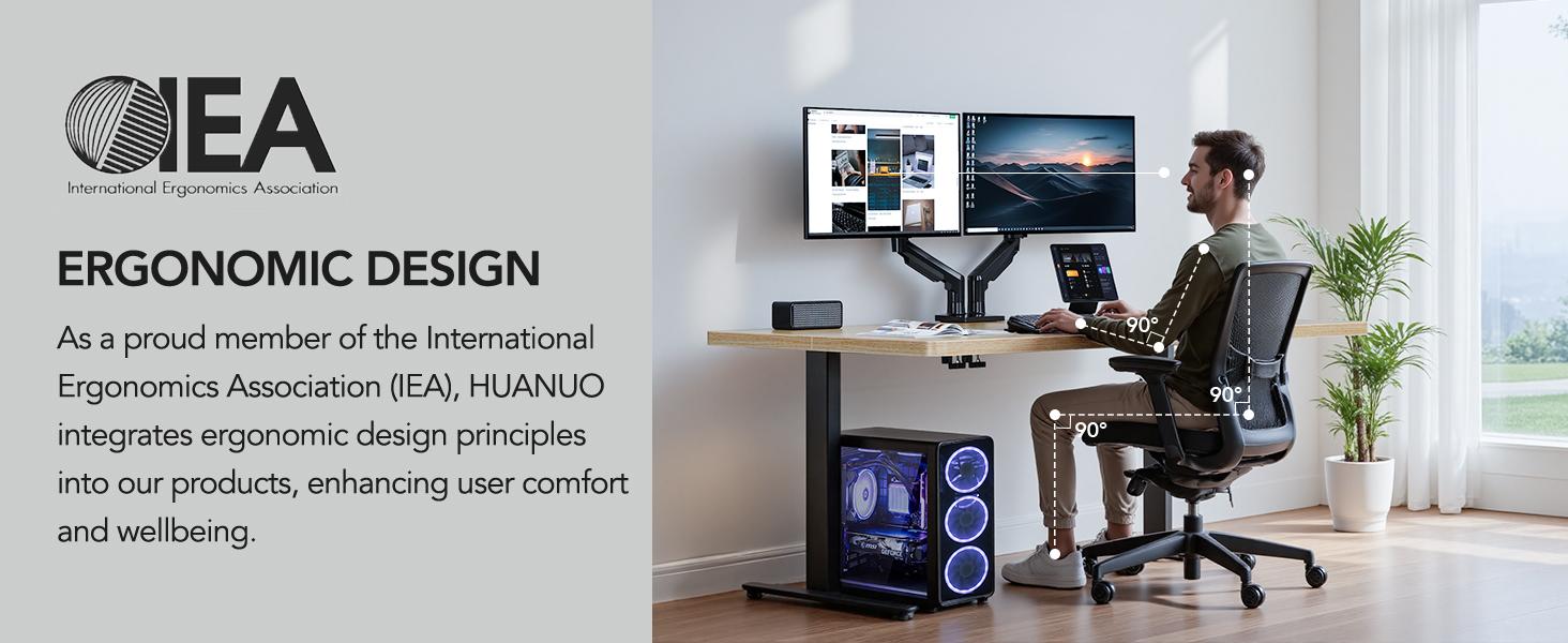 HUANUO Dual Monitor Arm Adjustable Gas Spring Monitor mount for Gaming and Home Office Setups, Monitor Arm hold up to 30" with 19.8 lbs Max Weight and C-Clamp or Grommet Hole Mounting