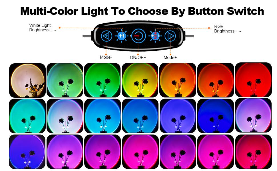 ISUNMEA Sunset Lamp Projector Multicolor Changing LED Projection Lamp,Switch Button and APP Control 360 Degree Rotation Sunlight Lamp for Bedroom, Photography, Party, Tiktok Live, Room Decor
