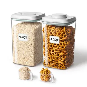 Airtight Food Storage Container with Pop Lid & 130ml Scoop, 4L/4.2qt *2 BPA-Free Cereal, Rice, Flour, Pasta & Snack Container, Stackable & Durable,Kitchen Pantry Organizer
