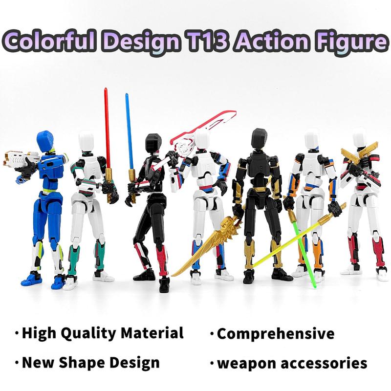 Premium T13 5-Pack Action Figures Pre-Assembled 3D Printed Multi-Colored Robots (Titan/Nova/Lucky/Dummy 13) with Laser Saber | Figura de Acción