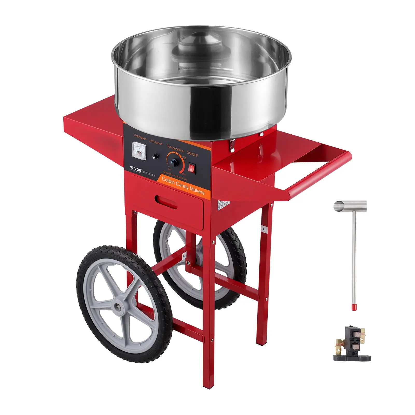【summerfinds】VEVOR Electric Cotton Candy Machine with Cart, 1000W Commercial Candy Floss Maker with Stainless Steel Bowl, Sugar Scoop and Drawer, Perfect for Home, Kids Birthday, Family Party, Red, Candy Box
