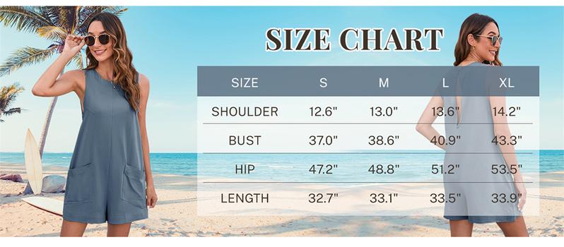 WoodBerry Women's Casual Sleeveless Romper Summer Beach Vacation Stretchy Onesie Round Neck Loose Shorts Jumpsuit with Pockets for Daily Wear