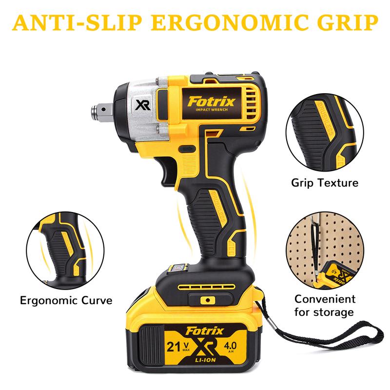 Fotrix Brushless Impact Wrench Bare Tool 21V Lithium-Ion Battery Compatible High-Torque 520N·m Motor 2800RPM Impact Mechanism Ergonomic Handle LED Light ryobi tools bit storage french cleat impact wrench power tools Cordless