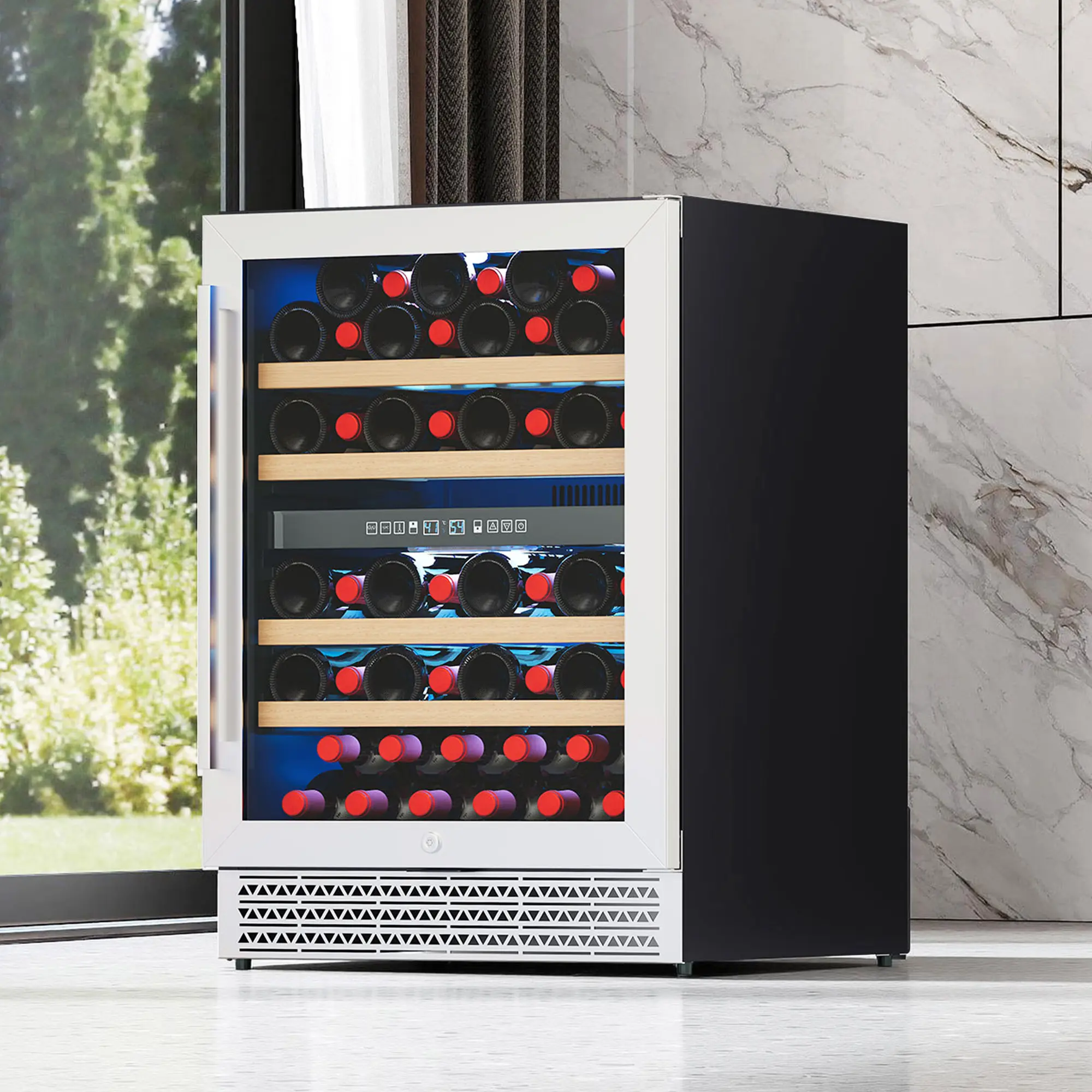 AMERLIFE THREE DIFFERENT 15 /24 Inch Wine Fridge, Dual Zone, Cooler 41–68℉/ 30 Inch Wine and Beverage Refrigerator, 37–64℉, Both with Digital Temperature Control, Reversible Double-Layer Glass Door, Built-in or Freestanding Design for Home and Bar