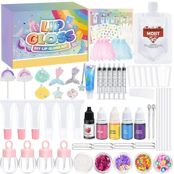 Halloween Fall Gift Make Your Own Lip Gloss Kit Lip Gloss Making Kit, 64PCS Fun Keychain DIY Lipgloss Sets for Girls, Flavored Moisturizing Glitter Lip Kit, Kids Lip Gloss, Tween Girls Trendy Stuff