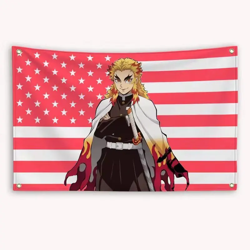 Rengoku American Flag, Anime Wall Banner Tapestry, Manga Home Decor, Room Decoration, Otaku Dorm Poster, Fan Gift