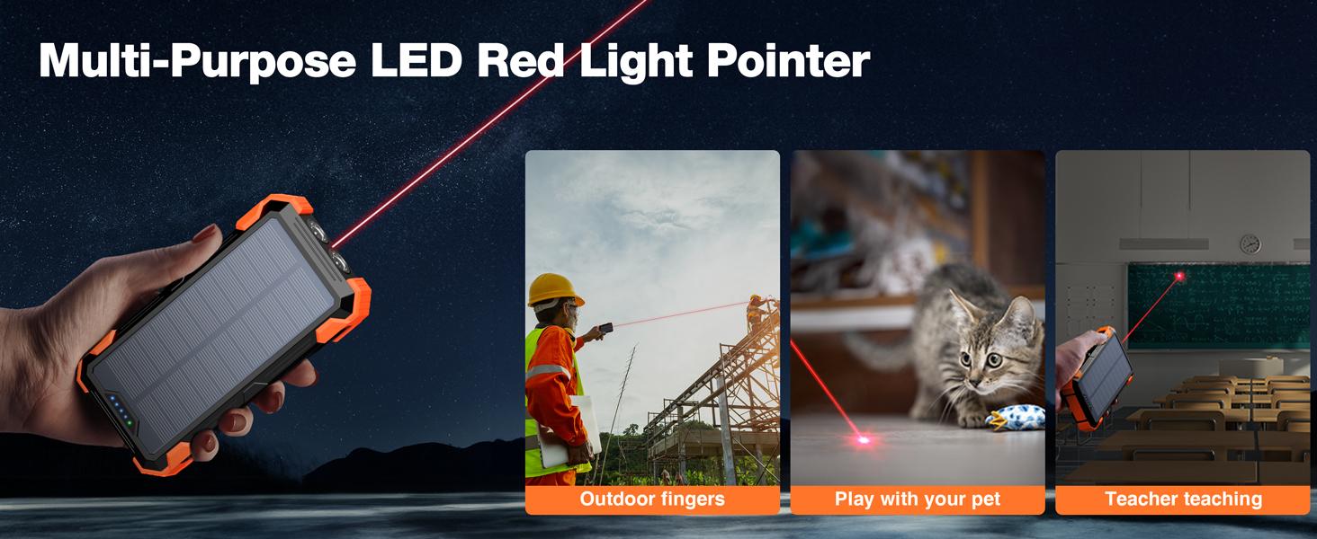 W33 Solar Power Bank 42800mAh, 4 Cables, Thermometer, 15W Fast Charge, 2 USB-C, 1 Lightning.