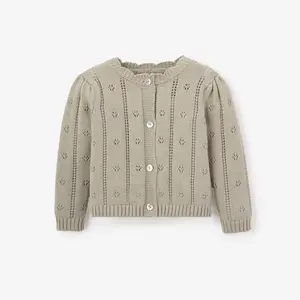 Sage Pointelle Knit Baby Cardigan