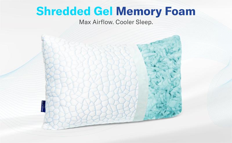 Alcedo Cooling Pillow – Adjustable Shredded Memory Foam Pillow with Cooling-to-the-Touch Fabric, Dual-Sided Comfort & Breathable Support