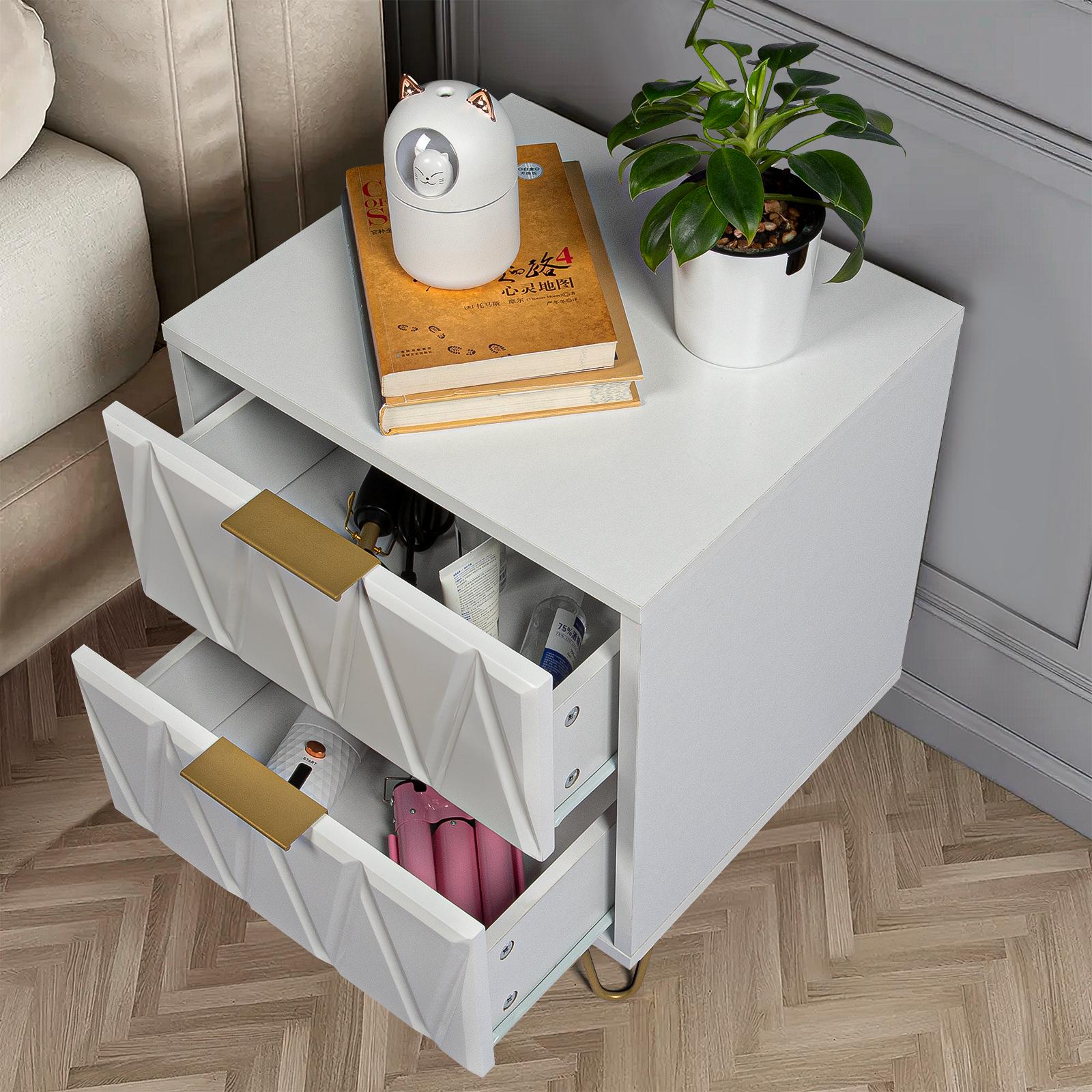 2pcs Nightstand Modern Bedside Table with 2 Drawers & Gold Metal Legs, Simple and Elegant Bedside Table,Night Stand Metal Legs for Bedroom Living Room