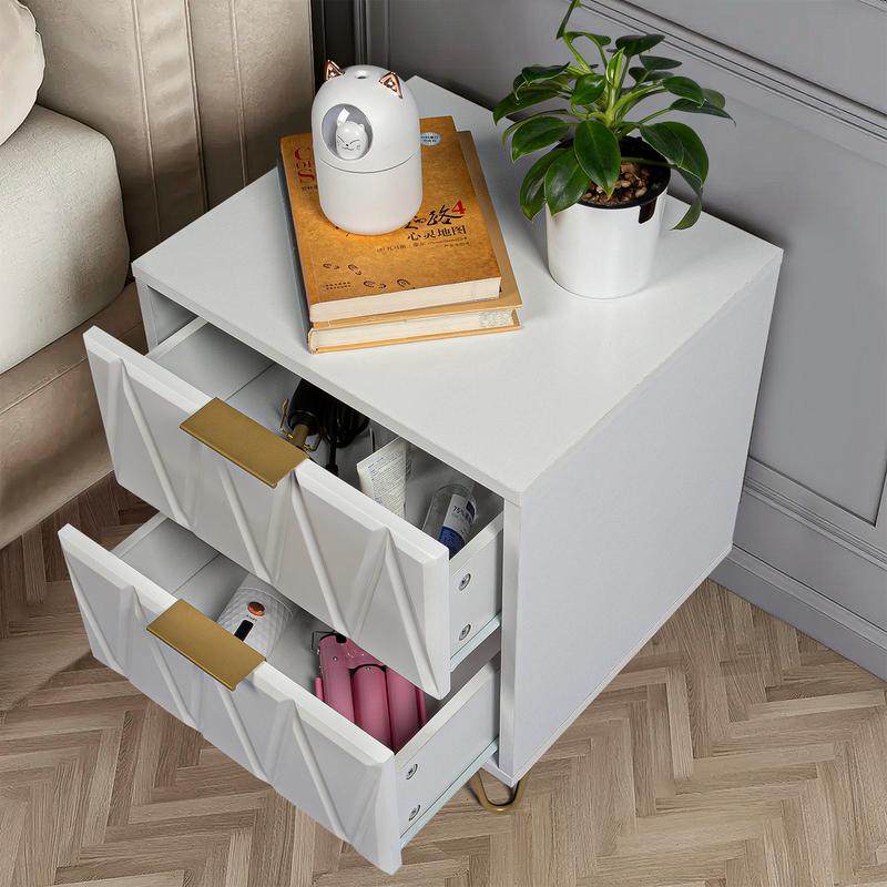 2pcs Nightstand Modern Bedside Table with 2 Drawers & Gold Metal Legs, Simple and Elegant Bedside Table,Night Stand Metal Legs for Bedroom Living Room