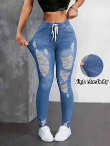 New Denim Look Tight Pants for Women Elegant Elastic Bell Bottoms All Season Casual Formal Two In One Comfort Fashion High Elasticity Leggings - Womenswear